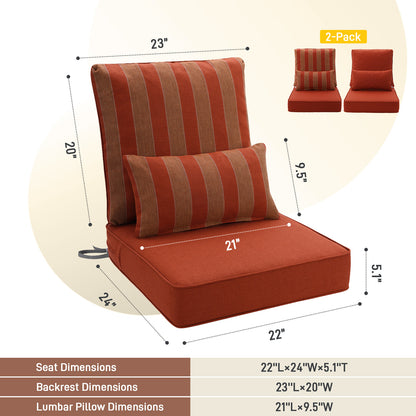 Outdoor Deep Seat Cushion Set with Lumbar Pillow, Patio Chair Back & Seat Cushions, Wine Red Stripes