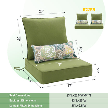 Outdoor Deep Seat Cushion Set with Lumbar Pillow, Patio Chair Back & Seat Cushions, Green