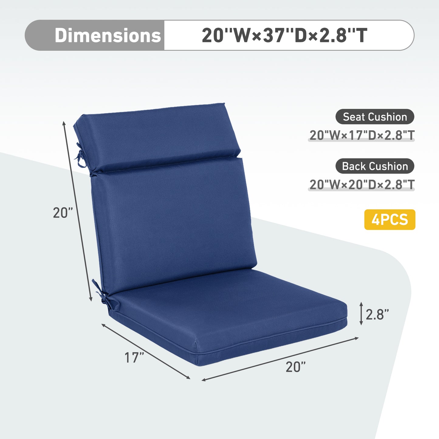 Outdoor Polyester High Back Dining Chair Cushion Set - Navy Blue Aoodor 