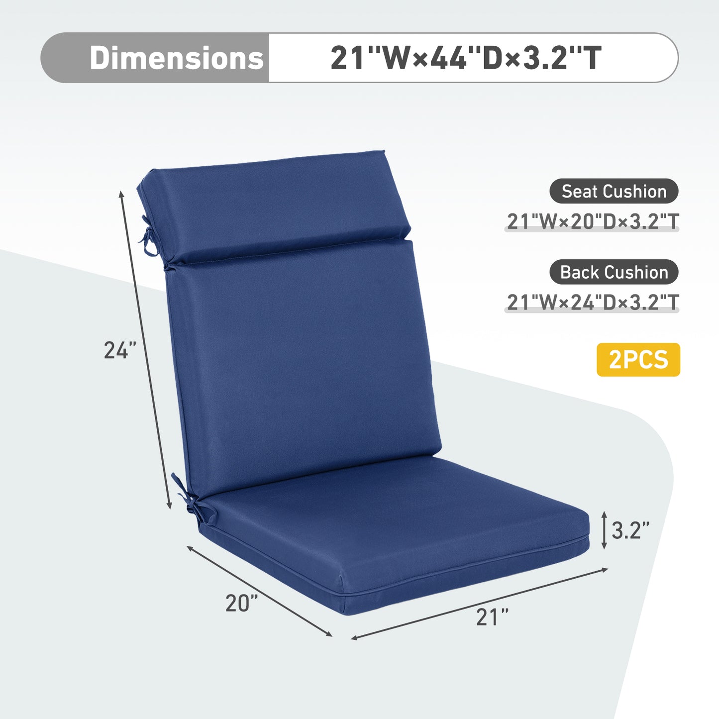 Outdoor Polyester High Back Dining Chair Cushion Set - Navy Blue Aoodor 