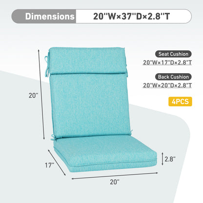 Outdoor High Back Dining Chair Cushion Set, Polyester Fabric, TPU Water Repellent Coating, Teal