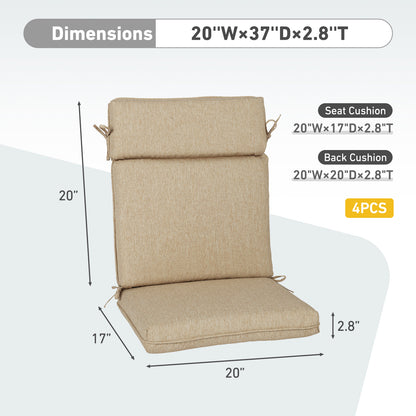 Outdoor High Back Dining Chair Cushion Set, Polyester Fabric, TPU Water Repellent Coating, Brown