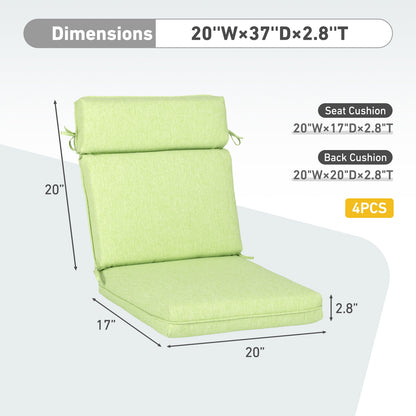 Outdoor High Back Dining Chair Cushion Set, Polyester Fabric, TPU Water Repellent Coating, Green