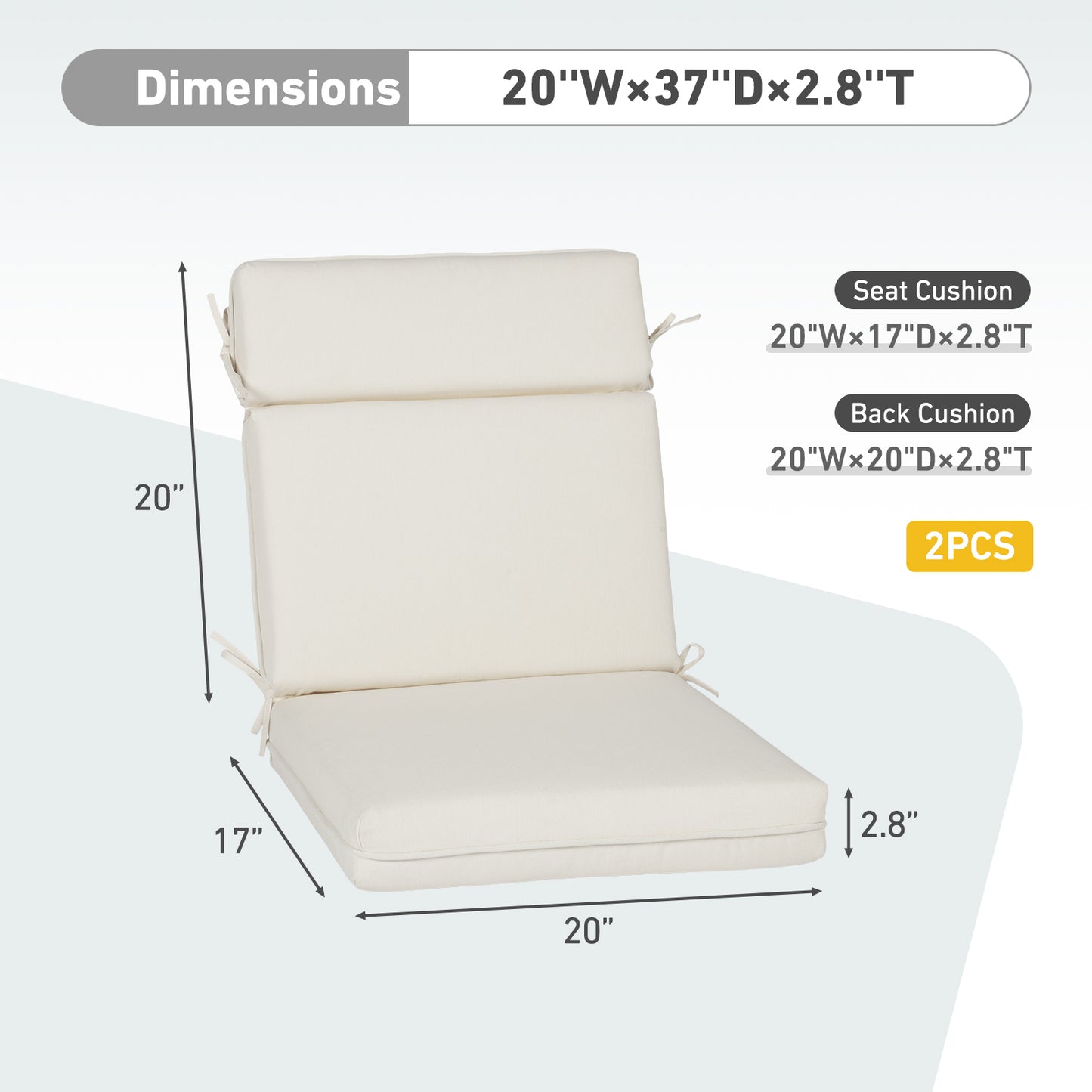 Outdoor High Back Dining Chair Cushion Set, Polyester Fabric, TPU Water Repellent Coating, Ivory Aoodor 