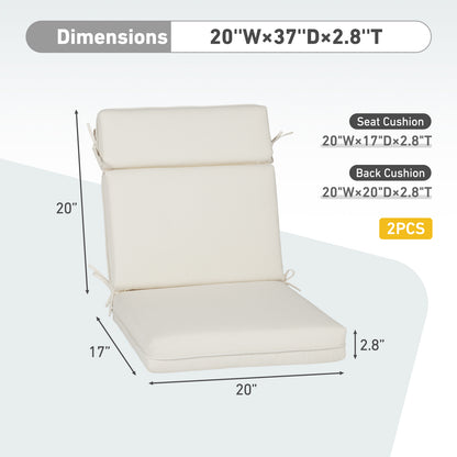 Outdoor High Back Dining Chair Cushion Set, Polyester Fabric, TPU Water Repellent Coating, Ivory