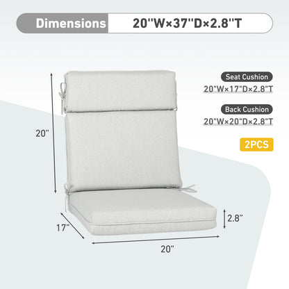 Outdoor High Back Dining Chair Cushion Set, Polyester Fabric, TPU Water Repellent Coating, Light Gray