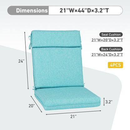 Outdoor High Back Dining Chair Cushion Set, Polyester Fabric, TPU Water Repellent Coating, Teal