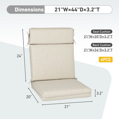 Outdoor High Back Dining Chair Cushion Set, Polyester Fabric, TPU Water Repellent Coating, Light Taupe