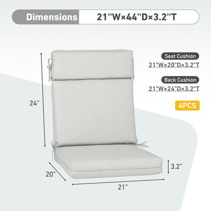 Outdoor High Back Dining Chair Cushion Set, Polyester Fabric, TPU Water Repellent Coating, Light Gray
