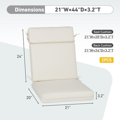 Outdoor High Back Dining Chair Cushion Set, Polyester Fabric, TPU Water Repellent Coating, Ivory