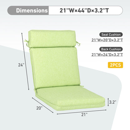Outdoor High Back Dining Chair Cushion Set, Polyester Fabric, TPU Water Repellent Coating, Green