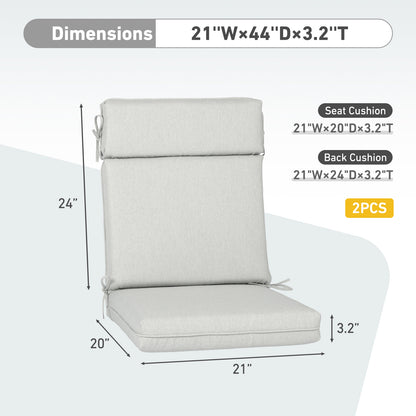 Outdoor High Back Dining Chair Cushion Set, Polyester Fabric, TPU Water Repellent Coating, Light Gray