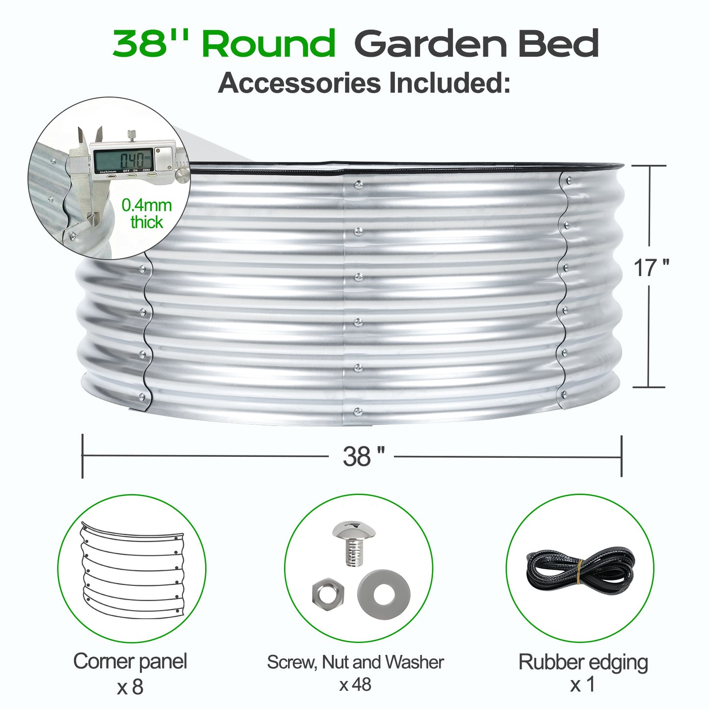 17" Tall Metal Raised Garden Bed Kit, Silver