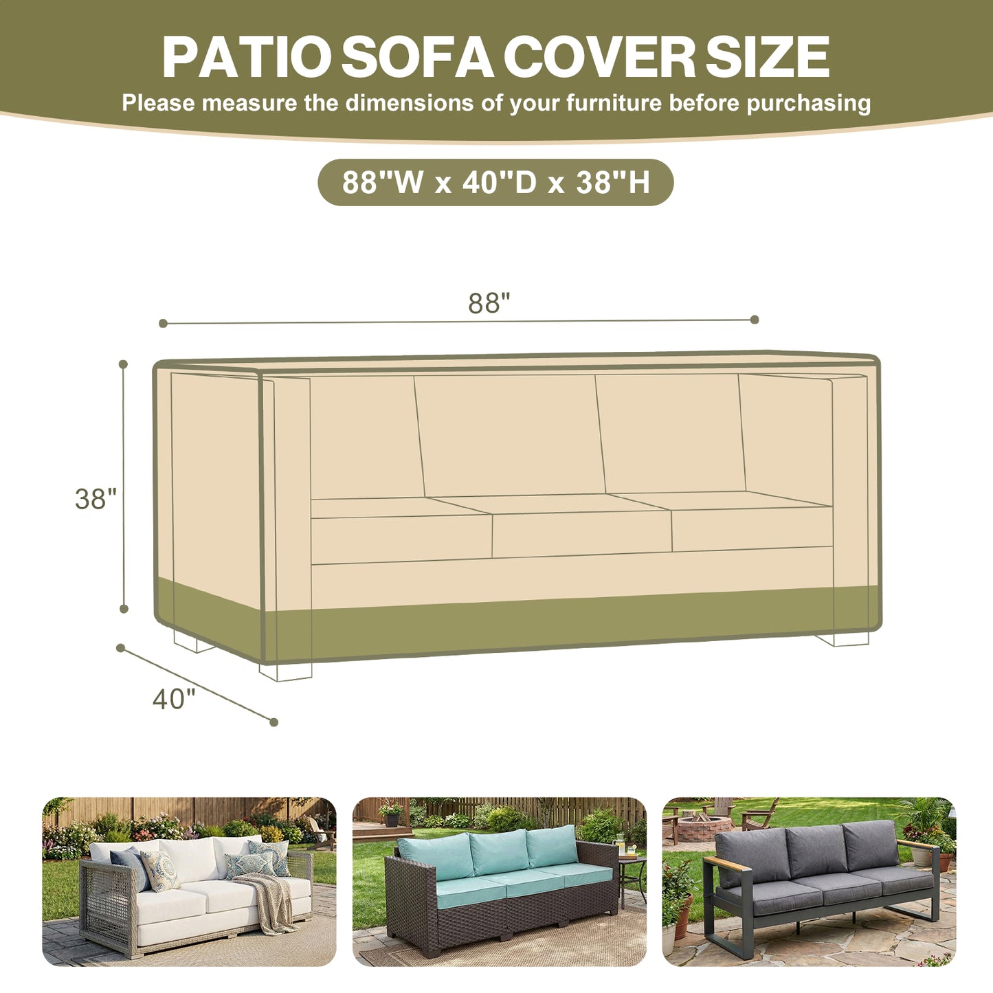 Patio Sofa Cover for 3-Seater Sofa/ Loveseat/ Bench, Rectangular