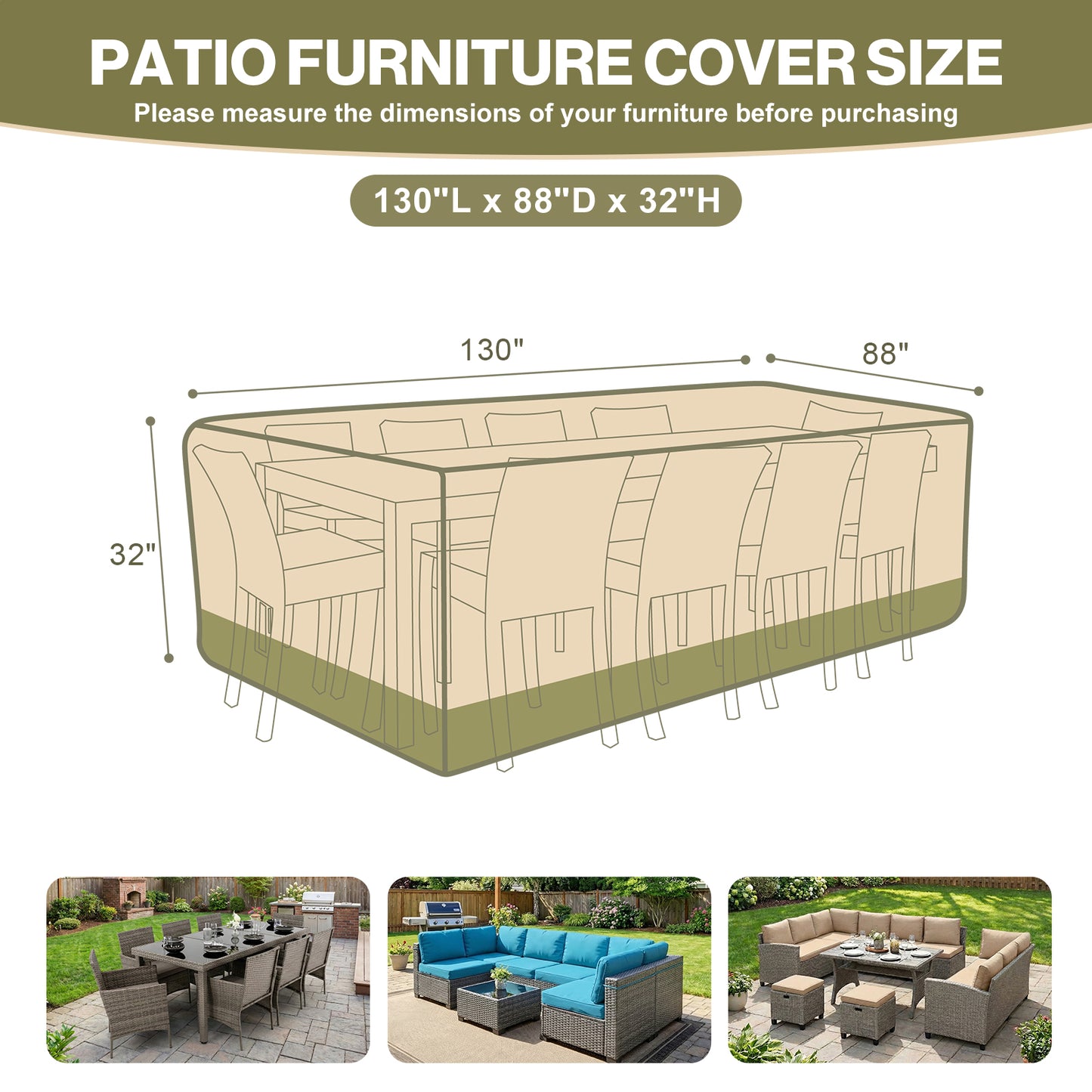 Outdoor Patio Furniture Set Cover, Rectangular