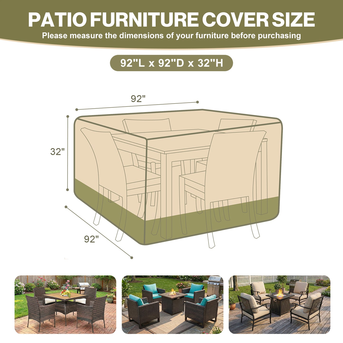 Outdoor Patio Furniture Set Cover, Square