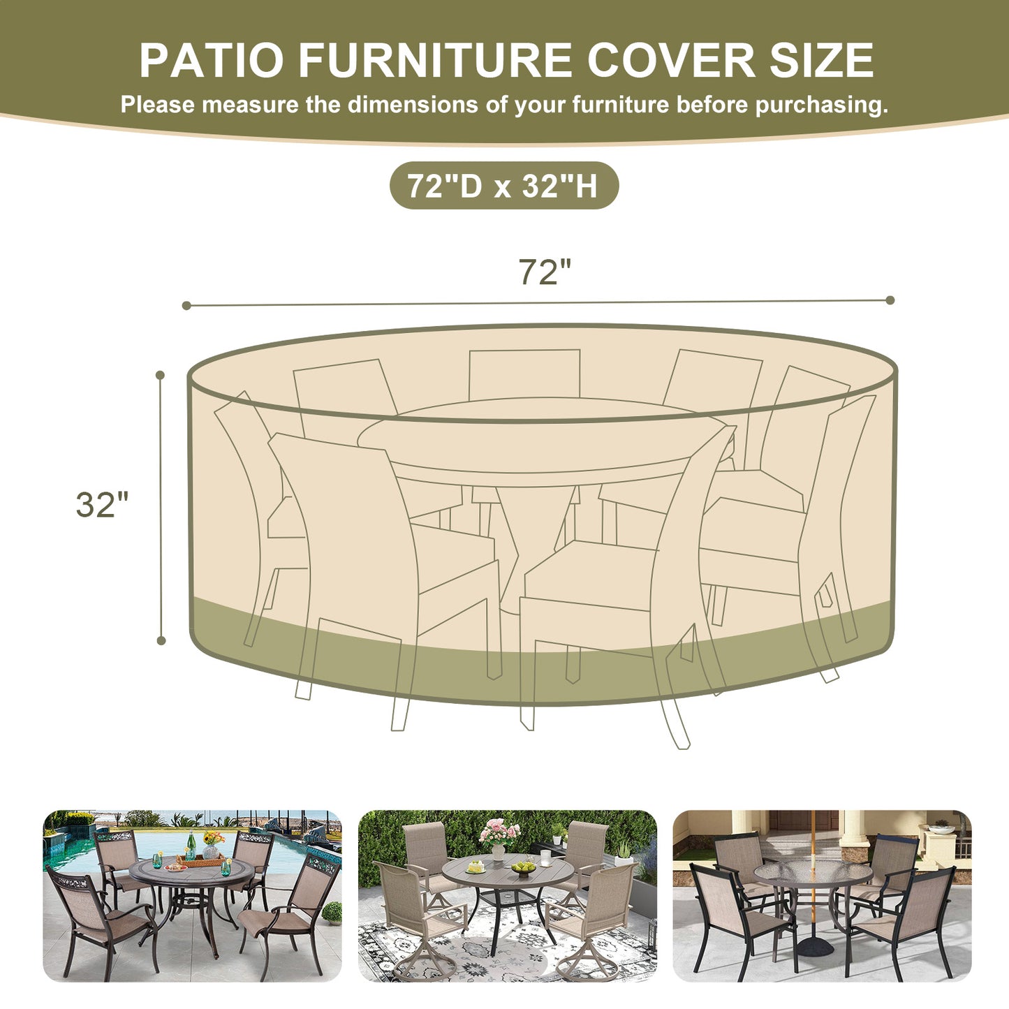 Outdoor Patio Furniture Set Cover, Round