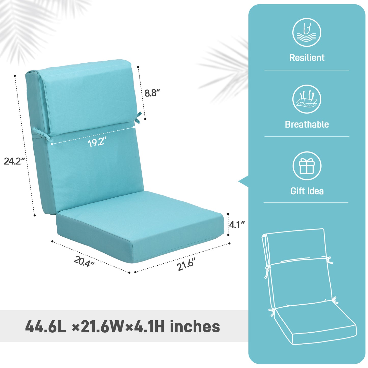 45x22x4 inch Patio High Back Chair Cushions - Blue