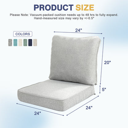 Outdoor Deep Seat Cushion Set, Patio Chair Back & Seat Cushions, Light Gray