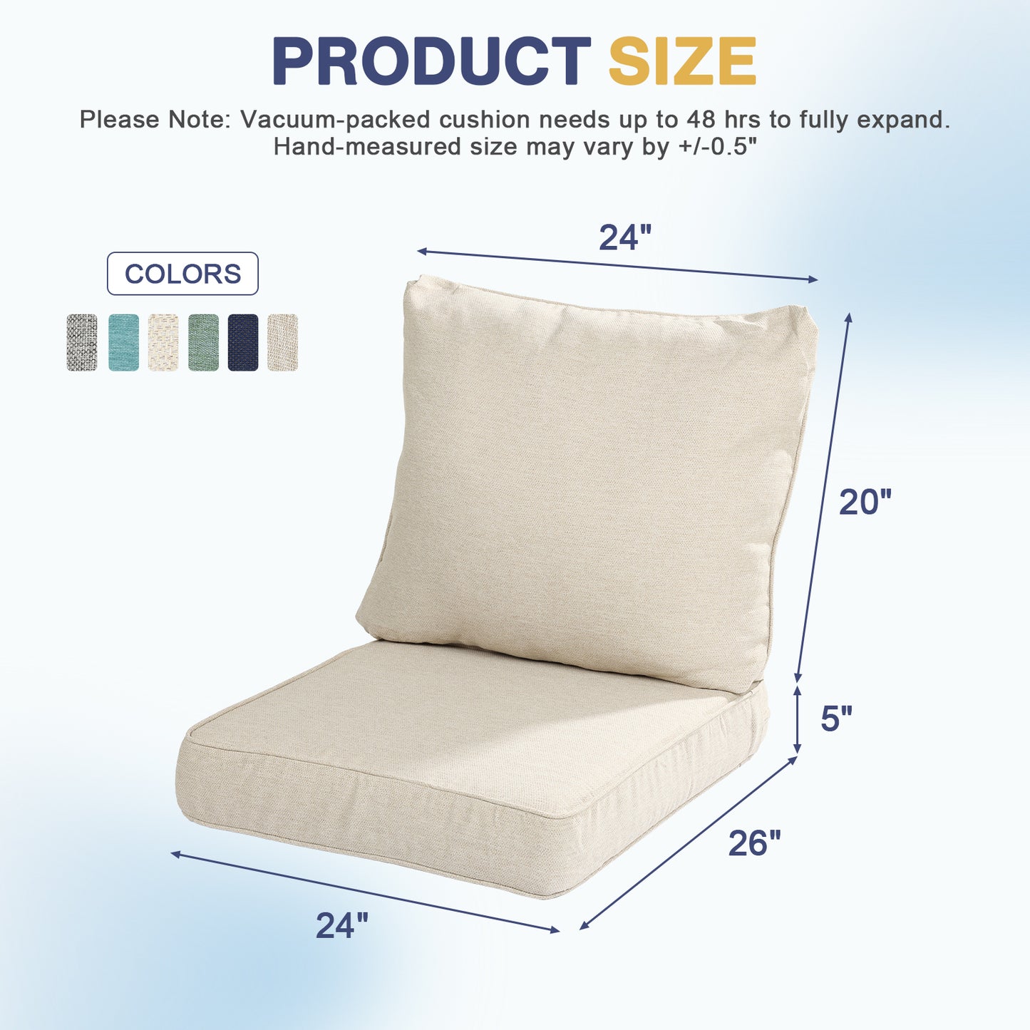 Outdoor Deep Seat Cushion Set, Patio Chair Back & Seat Cushions, Cream Beige