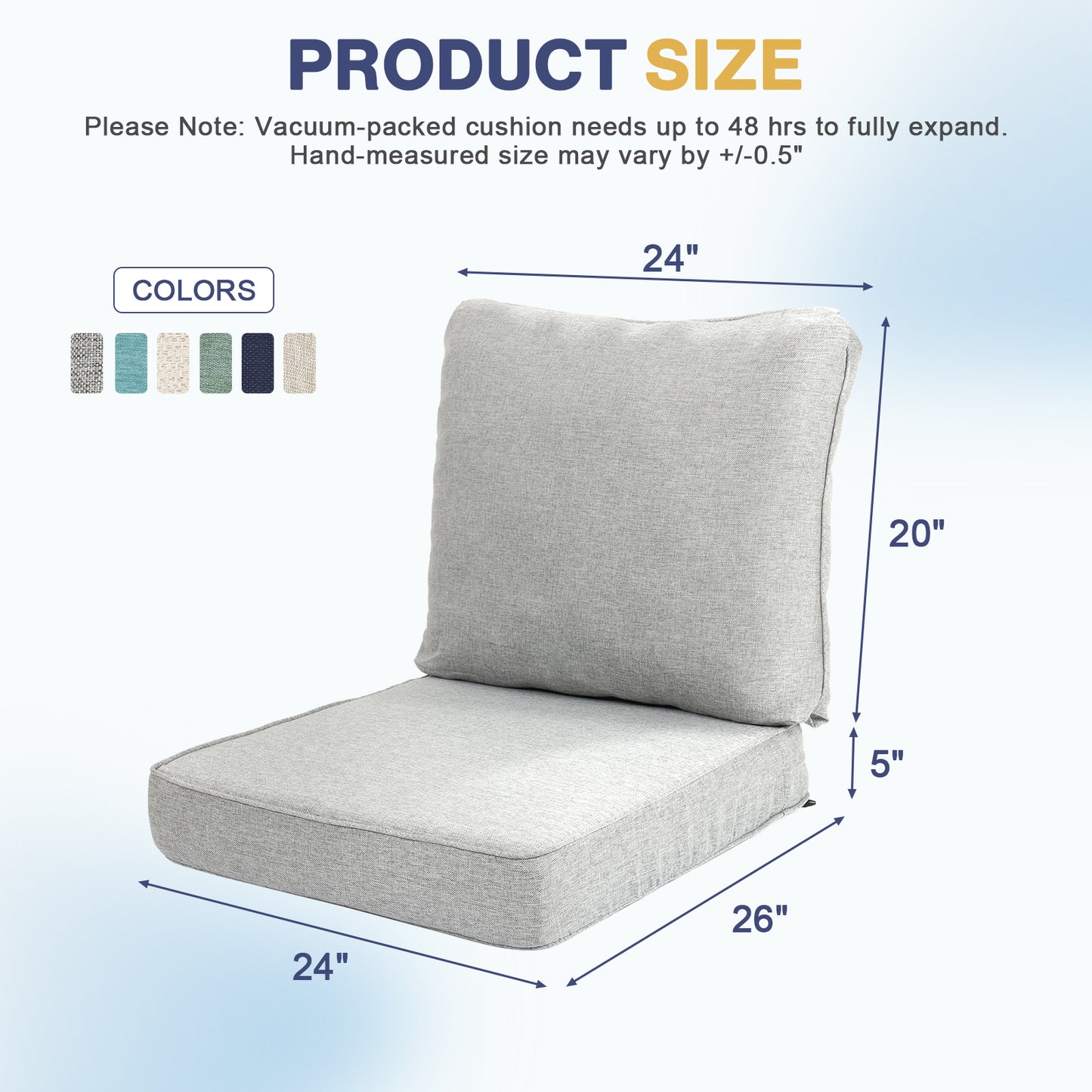 Outdoor Deep Seat Cushion Set, Patio Chair Back & Seat Cushions, Light Gray