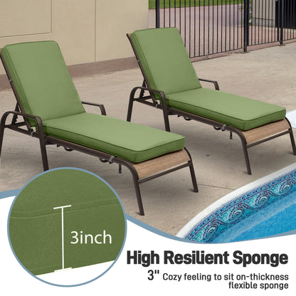 72x21x3 inch Patio Chaise Lounger Cushions Set of 2 - Green