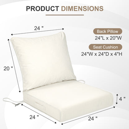Waterproof Outdoor Deep Seat Cushion Set with Adjustable Straps & Removable Cover - Ivory White