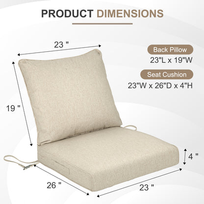 Waterproof Outdoor Deep Seat Cushion Set with Adjustable Straps & Removable Cover - Brown