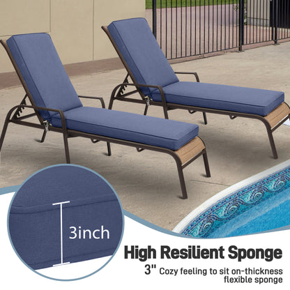 72x21x3 inch Patio Chaise Lounger Cushions Set of 2 - Dark Blue