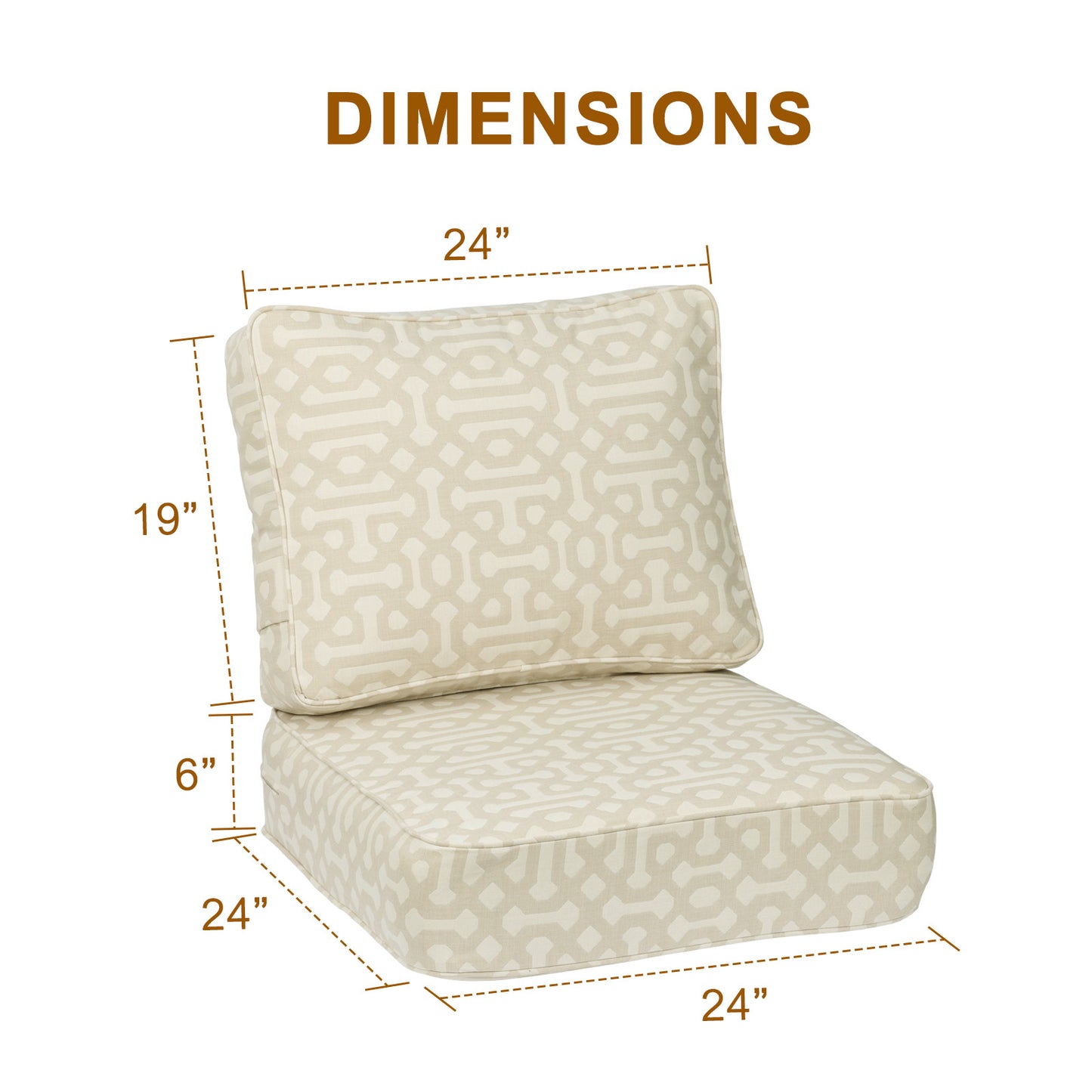 Premium Sunbrella Fabric Outdoor Patio Chair Cushions Set, Fretwork Flax Aoodor 