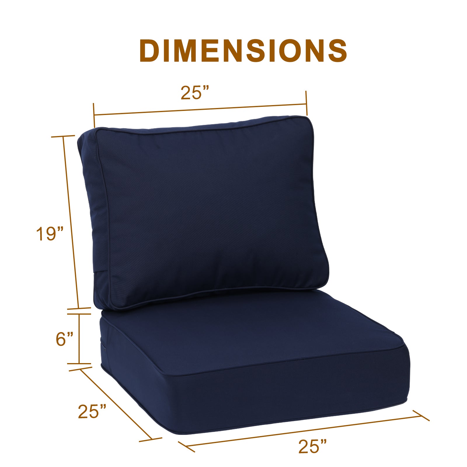 Aoodor Premium Sunbrella Outdoor Patio Chair Cushions Set, Dark Blue