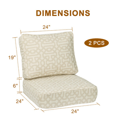 Premium Sunbrella Fabric Outdoor Patio Chair Cushions Set, Fretwork Flax