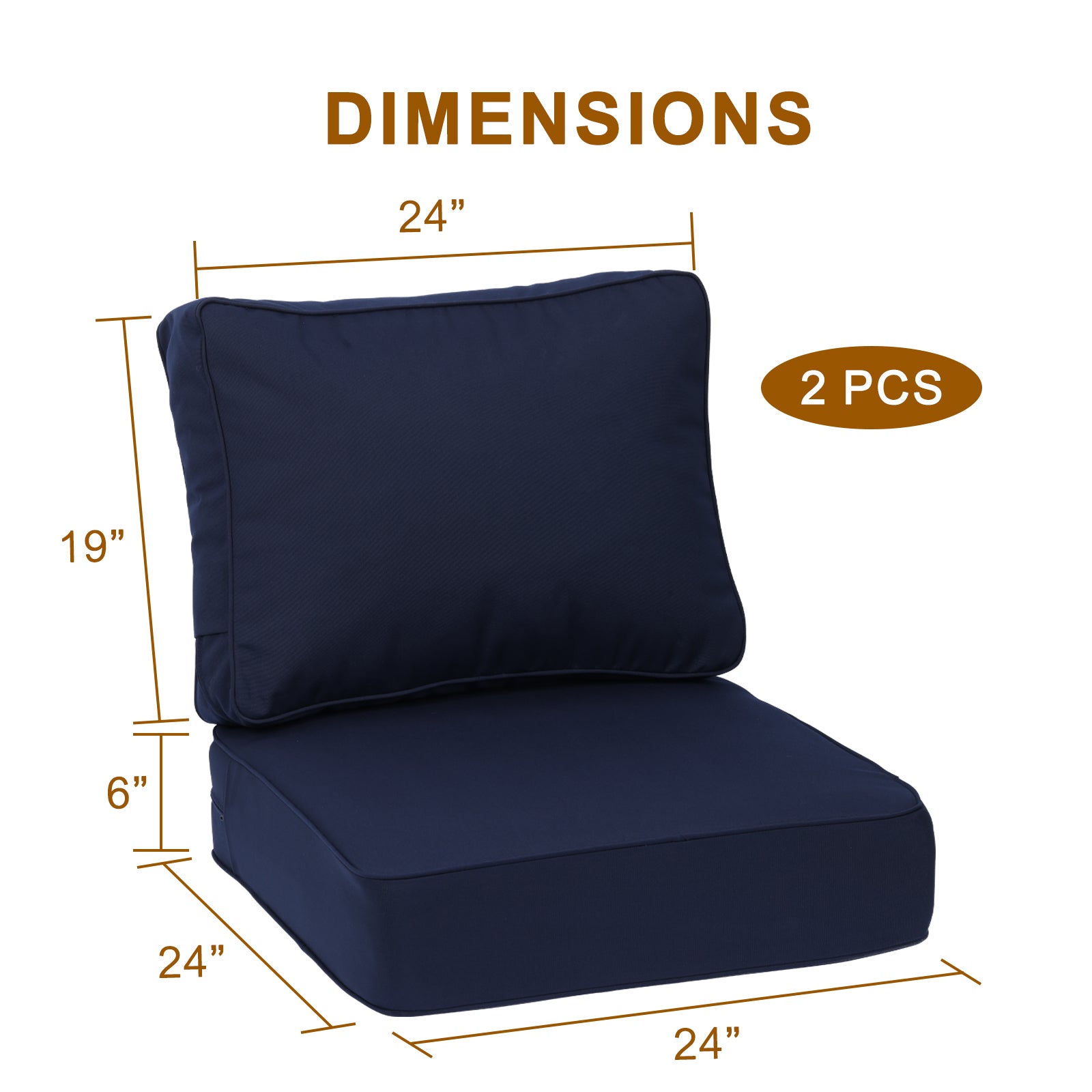 Aoodor Premium Sunbrella Outdoor Patio Chair Cushions Set, Dark Blue