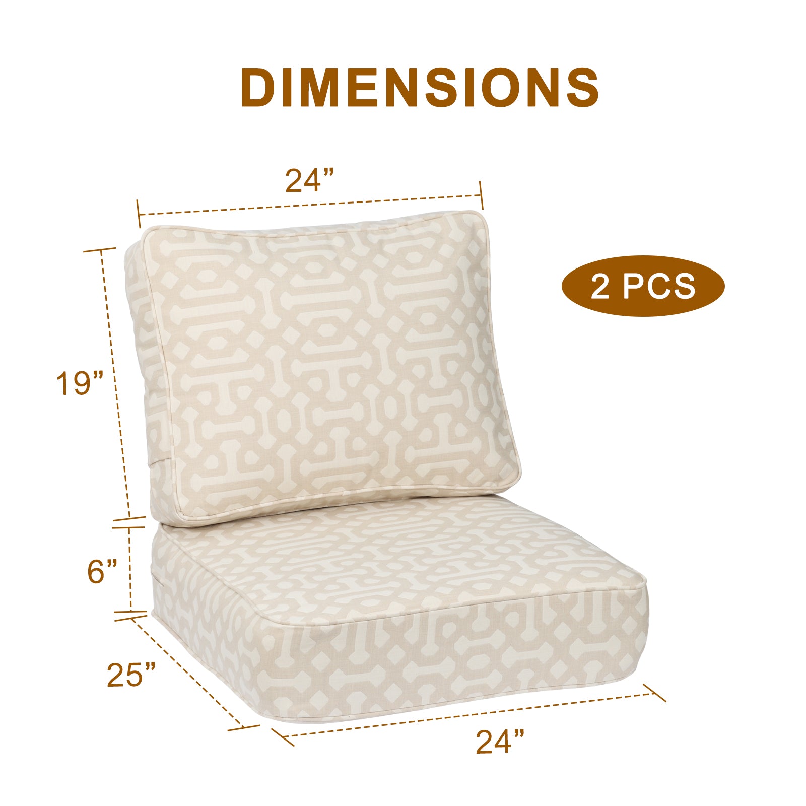 Aoodor Premium Sunbrella Outdoor Patio Chair Cushions Set, Beige