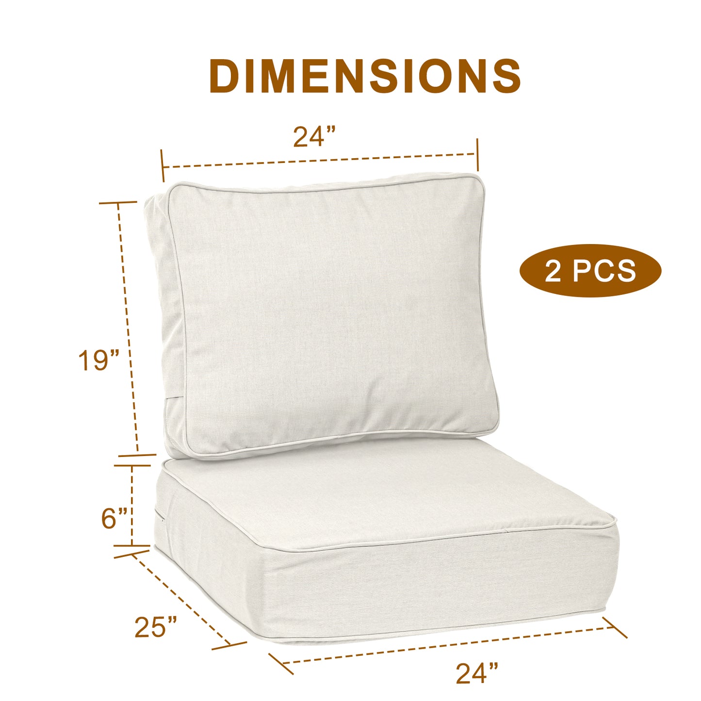 Premium Sunbrella Fabric Outdoor Patio Chair Cushions Set, Spectrum Eggshell - Aoodor 