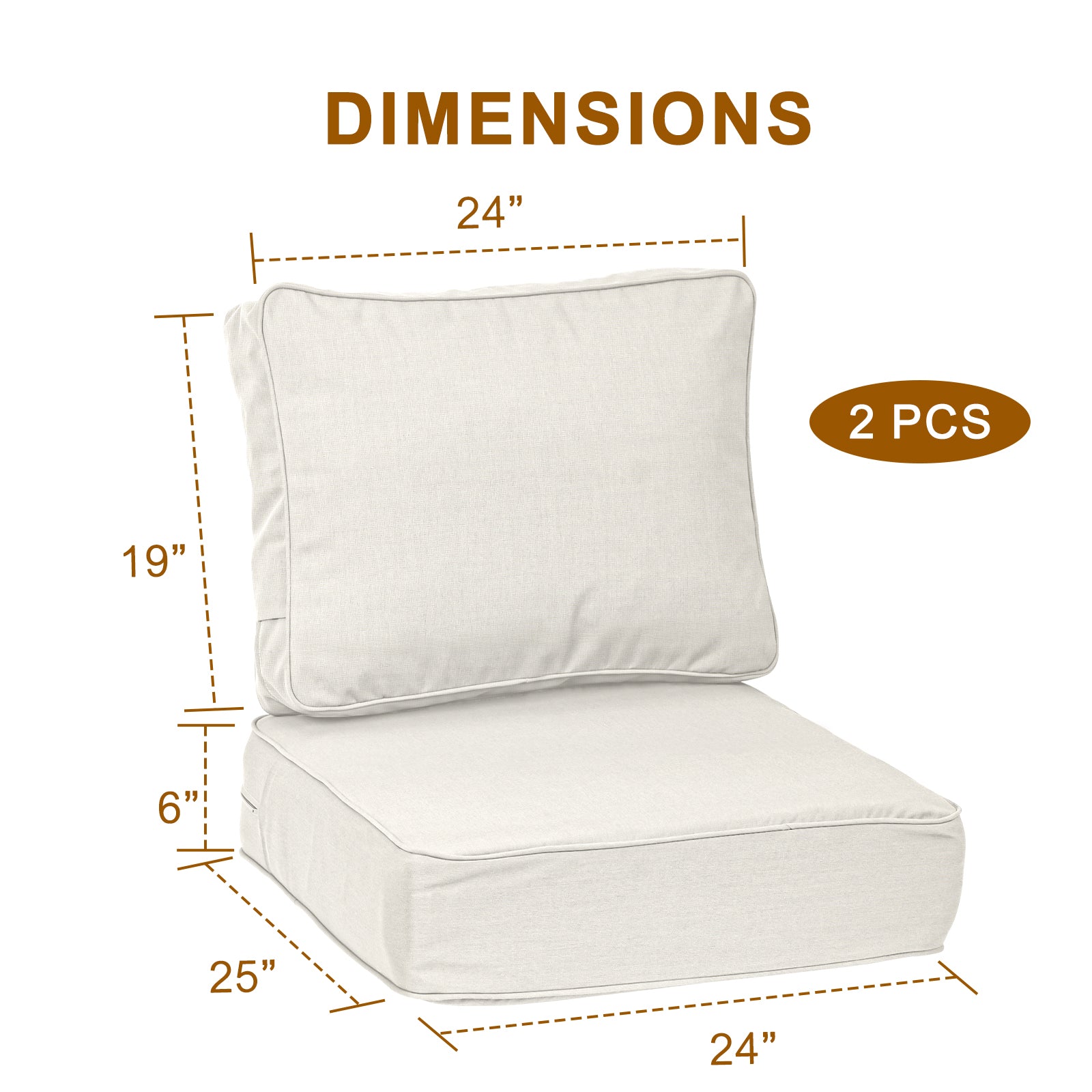 Premium Sunbrella Fabric Outdoor Patio Chair Cushions Set, Spectrum Eggshell - Aoodor 