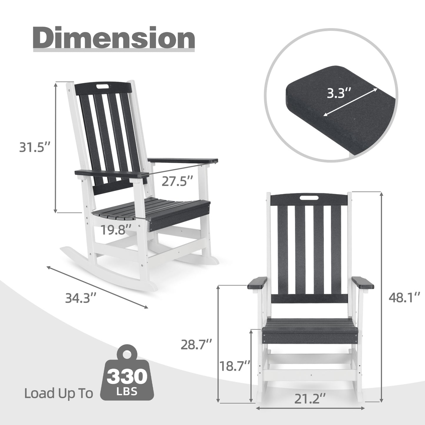 Outdoor Rocking Chair, Ergonomic HDPE Rockers with All-Weather Design