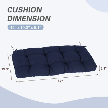 Outdoor Polyester Tufted Bench Cushion, Water & Fade Resistant, Dark Blue
