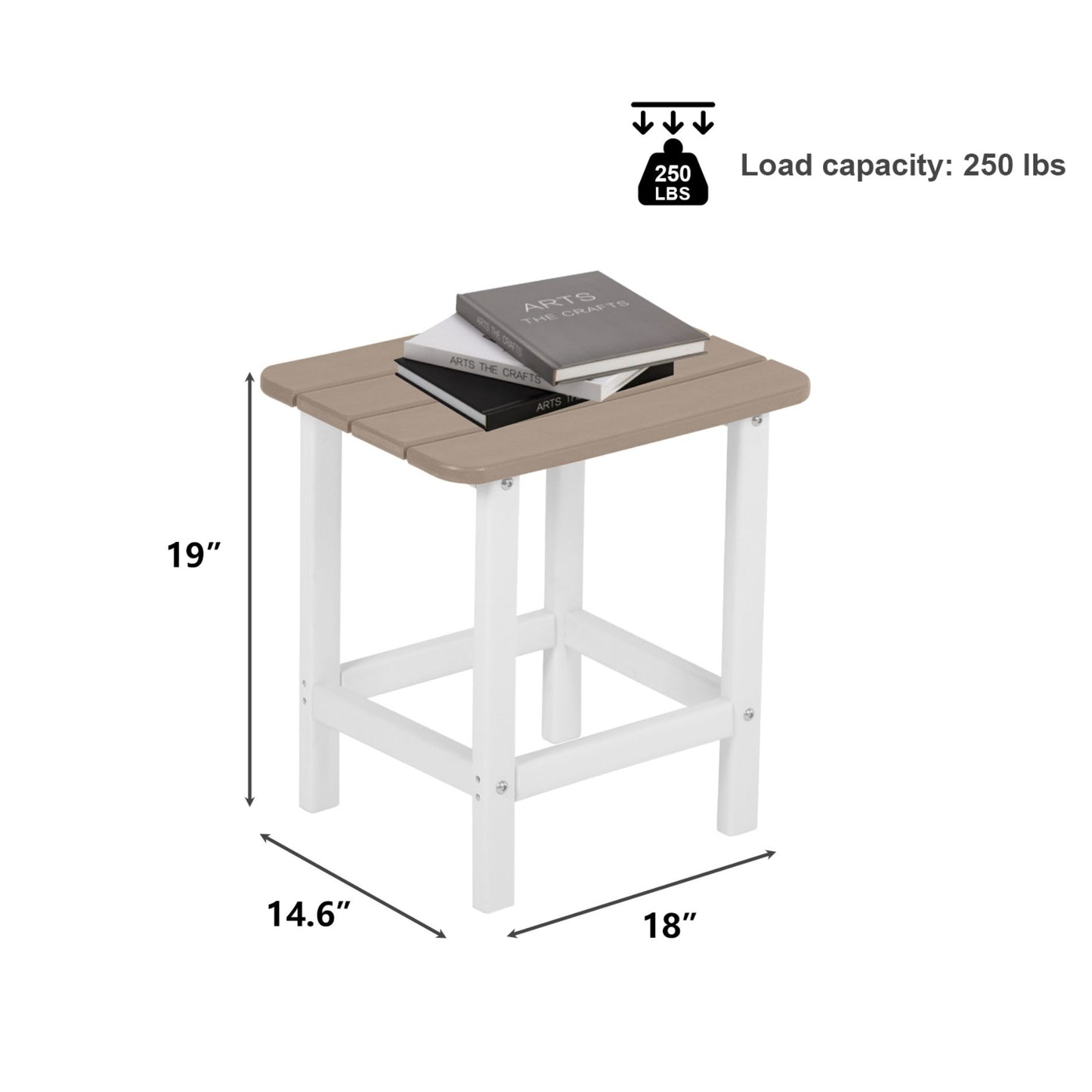 18x14.6x19 inch Outdoor Side Table, Square Adirondack Patio End Table for Patio, Pool, Porch