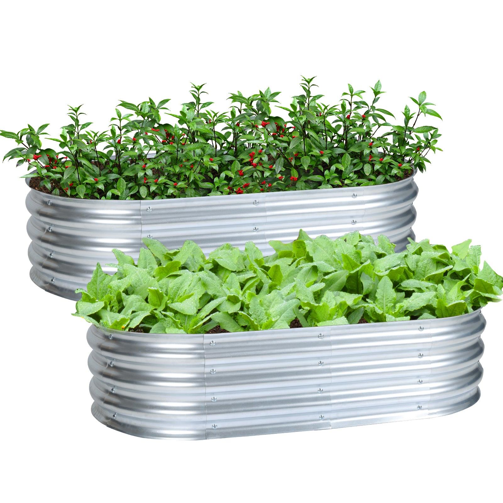 47(L)x24(W)x12(H)inch Galvanized Raised Garden Bed Kit, 2Pcs Outdoor Garden Planter Oval Large Boxes for Vegetables, Flowers, Herbs - Silver Aoodor