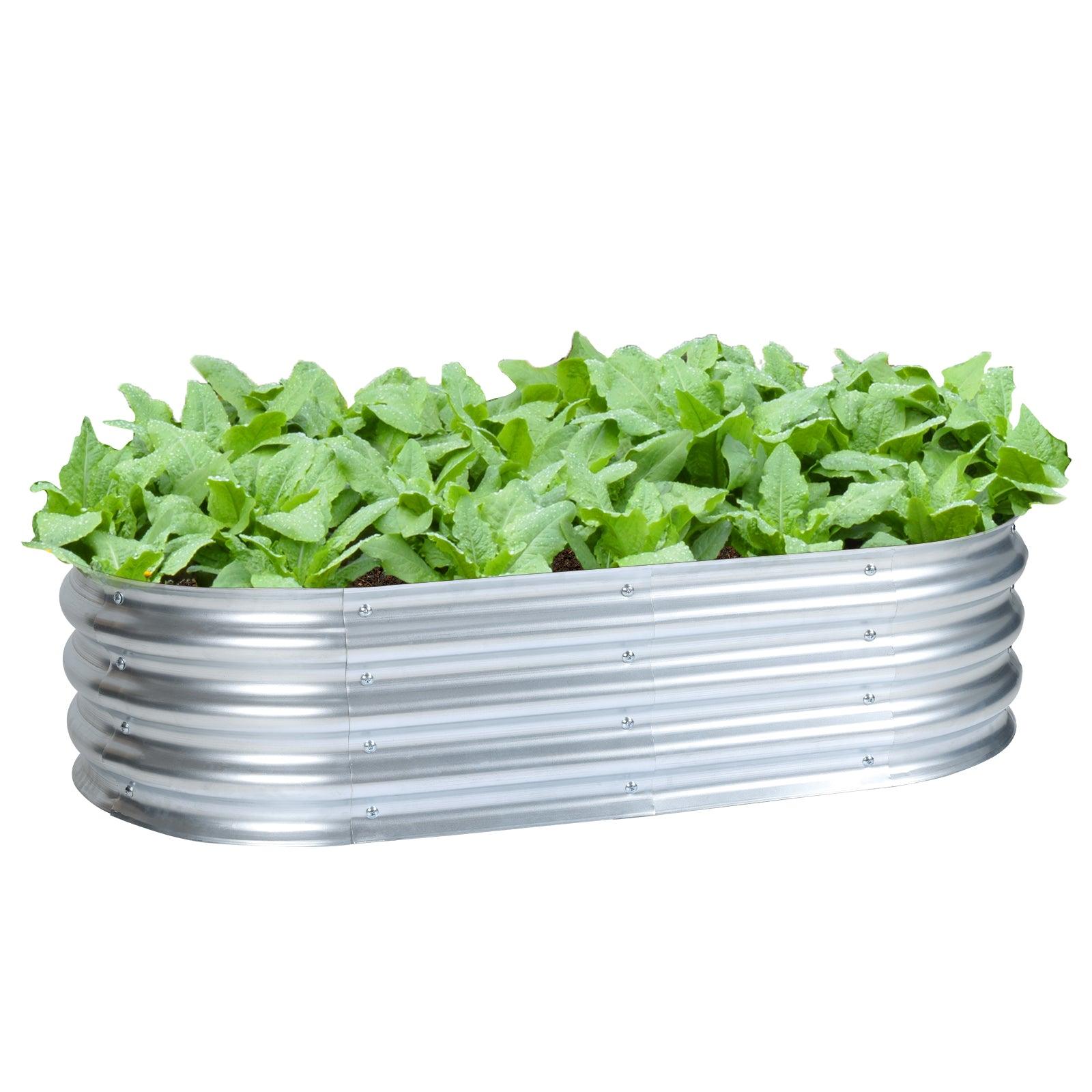 47(L)x24(W)x12(H)inch Galvanized Raised Garden Bed Kit, Outdoor Garden Planter Oval Large Boxes for Vegetables, Flowers, Herbs - Silver Aoodor