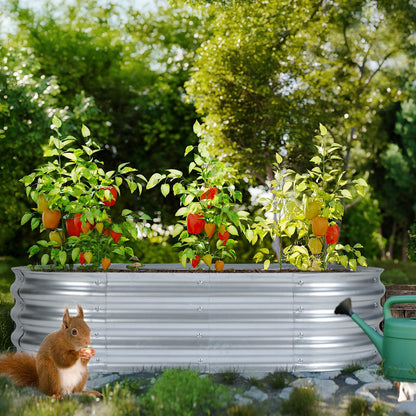 47(L)x24(W)x12(H)inch Galvanized Raised Garden Bed Kit, Outdoor Garden Planter Oval Large Boxes for Vegetables, Flowers, Herbs - Silver Aoodor