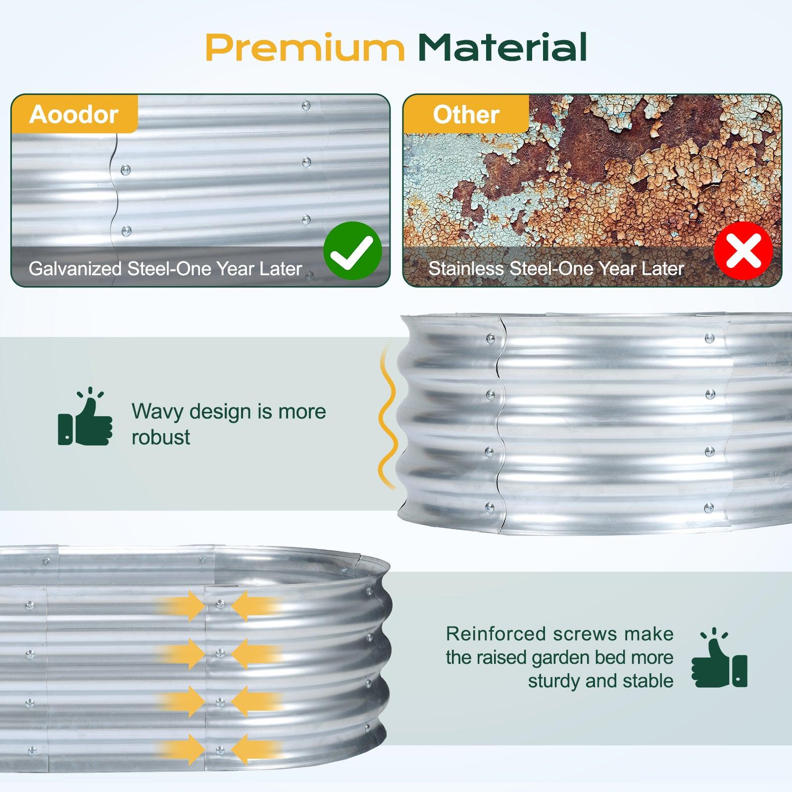 47(L)x24(W)x12(H)inch Galvanized Raised Garden Bed Kit, Outdoor Garden Planter Oval Large Boxes for Vegetables, Flowers, Herbs - Silver Aoodor
