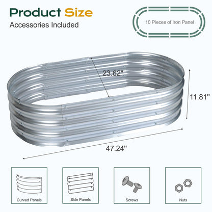 47(L)x24(W)x12(H)inch Galvanized Raised Garden Bed Kit, Outdoor Garden Planter Oval Large Boxes for Vegetables, Flowers, Herbs - Silver Aoodor