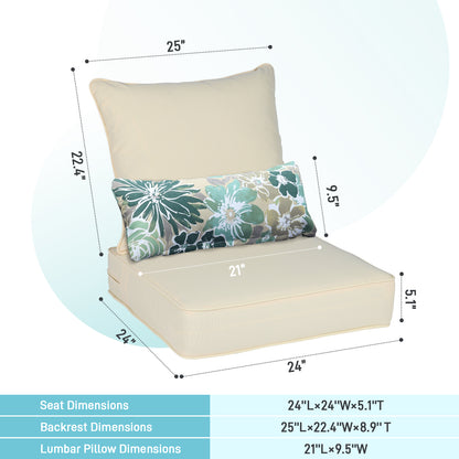 Outdoor Deep Seat Cushion Set with Lumbar Pillow, Patio Chair Back & Seat Cushions, Cream Yellow