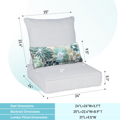 Outdoor Deep Seat Cushion Set with Lumbar Pillow, Patio Chair Back & Seat Cushions, Light Gray