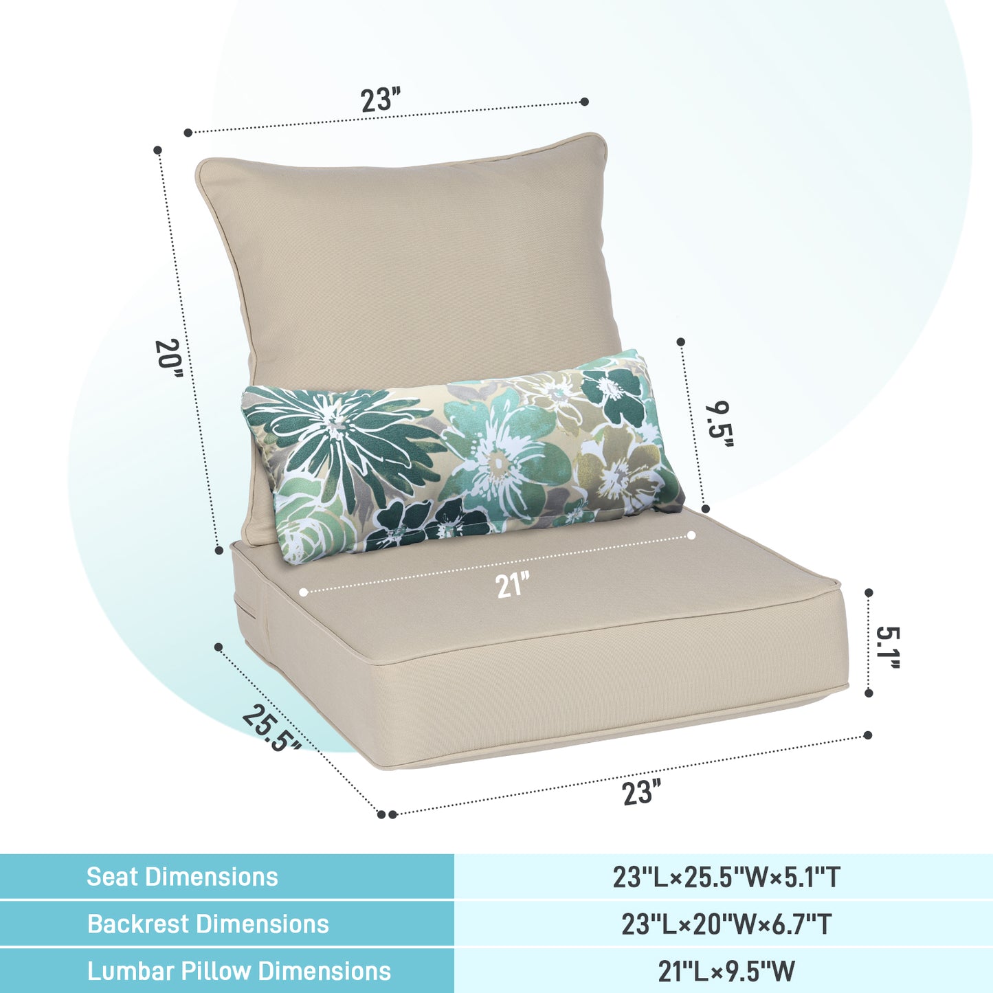 Outdoor Deep Seat Cushion Set with Lumbar Pillow, Patio Chair Back & Seat Cushions, Brown