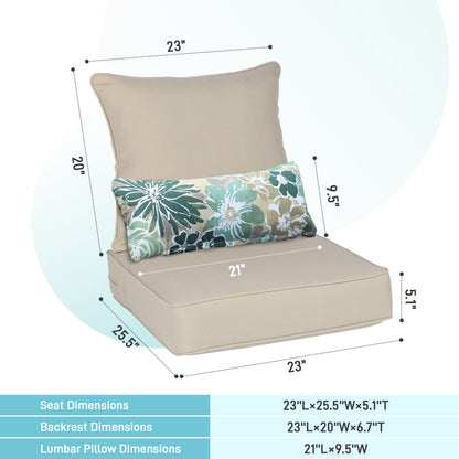 Outdoor Deep Seat Cushion Set with Lumbar Pillow, Patio Chair Back & Seat Cushions, Brown