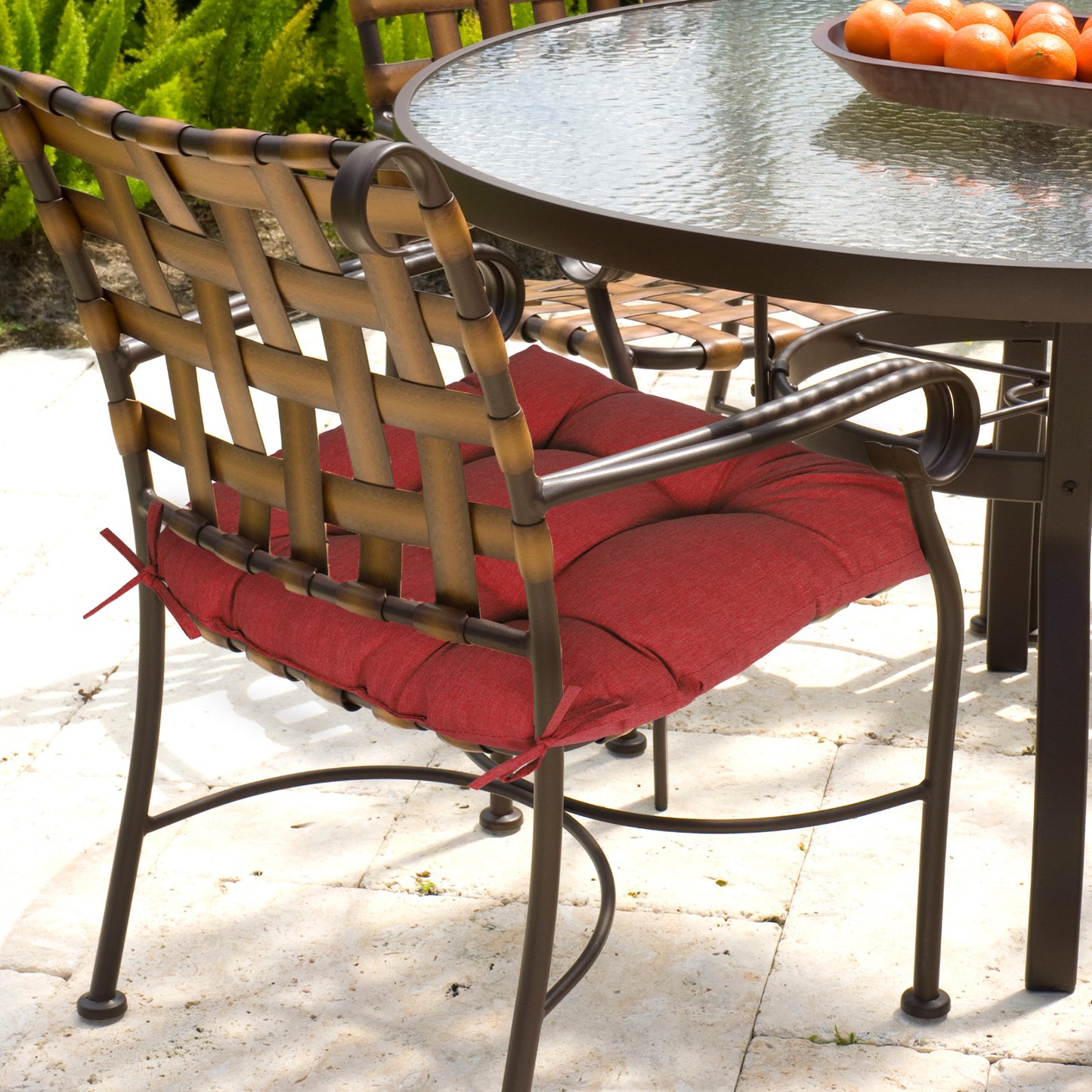 19x19x5 Inch Tufted Outdoor Chair Cushions, Water and Fade Resistant Polyester Dining Chair Pads with Ties - Red Aoodor 