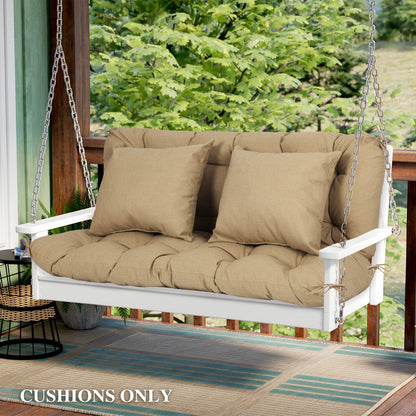 59" Tufted Porch Swing Cushions, Extra 5.1" Thick Outdoor Swing Bench Replacement Cushion with Backrest and 2 Pillows - Brown